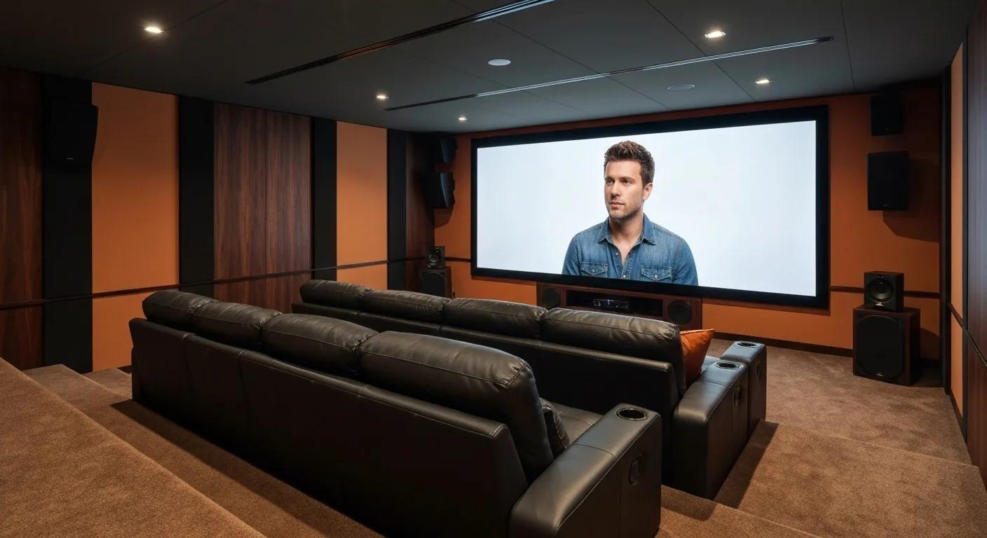 Luxurious home theater setup with large screen and comfortable seating