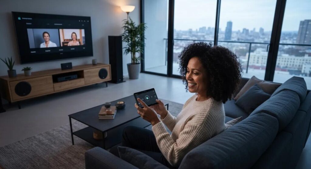 User controlling home theater components with a smart device