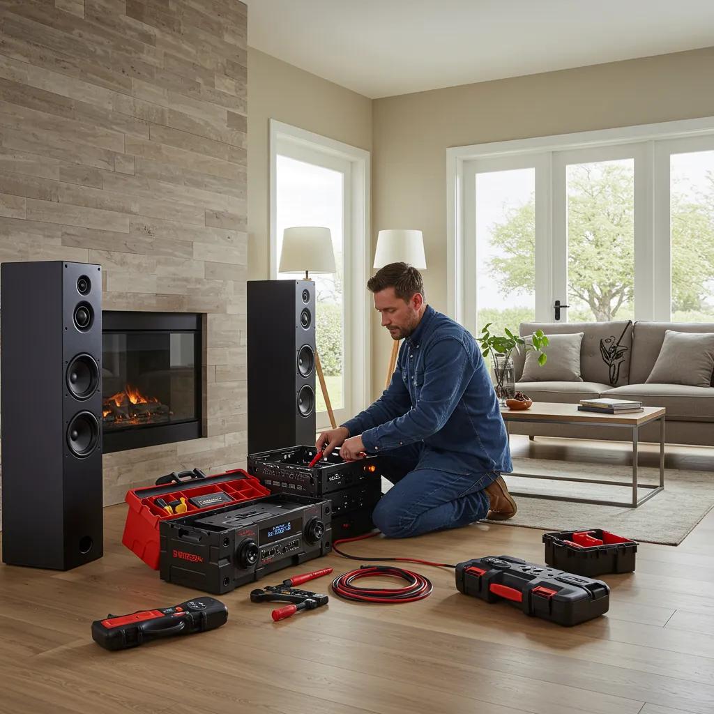 Amp AV low voltage contractor seamlessly installing audio-visual equipment in a modern, integrated living room