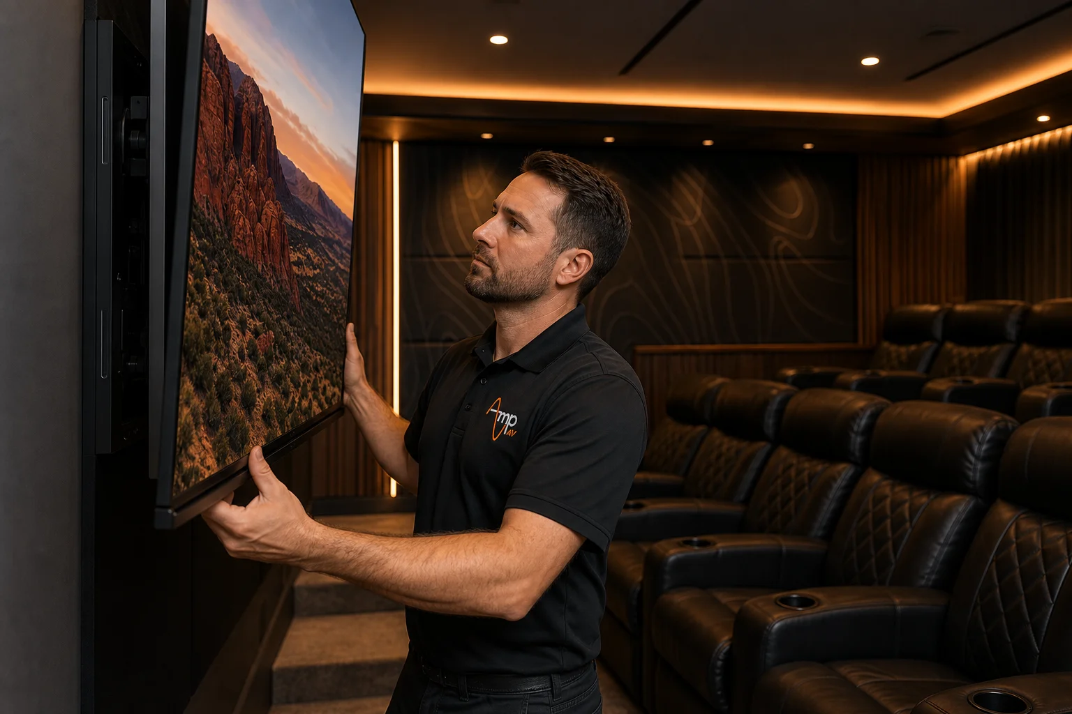 Amp AV technician designing luxury media rooms in Arizona with professional home theater installation